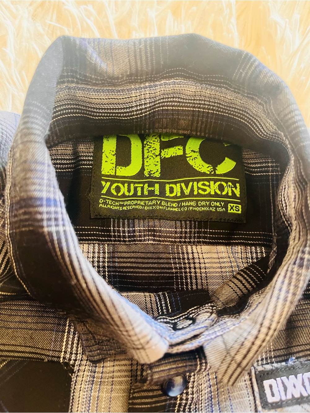 DIXXON Black Blue Gray Plaid Short-Sleeve Snap Button-Down Shirt Youth Kids XS - Picture 5 of 8